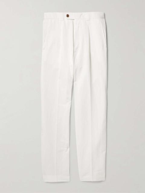 Tapered Pleated Cotton and Ramie-Blend Trousers