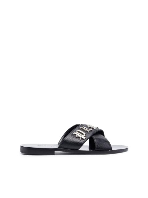 PHILIPP PLEIN cross-strap leather slides