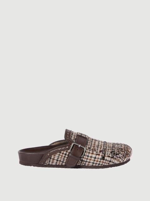 Brunello Cucinelli Water-resistant alpaca and wool check slippers with dazzling dégradé embroidery