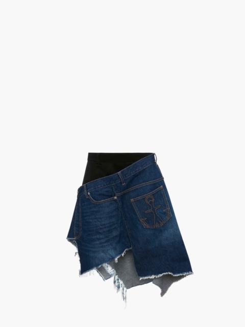 DISTRESSED DENIM HYBRID SKIRT