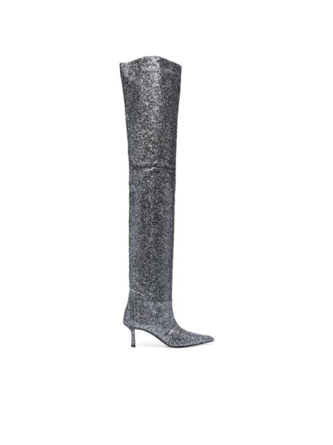 glitter thigh-high boots