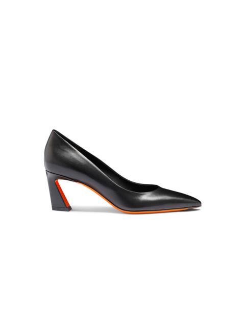 Women's black leather mid-heel pump