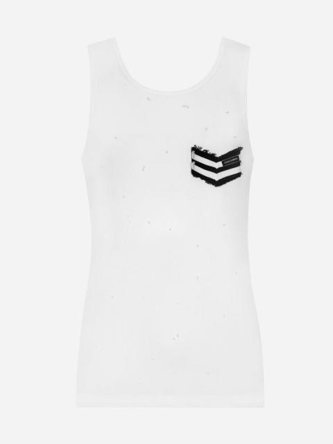Fine-rib cotton singlet with patch