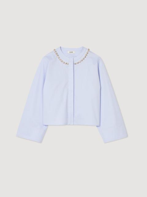 Sandro CROPPED SHIRT WITH JEWEL TRIM COLLAR