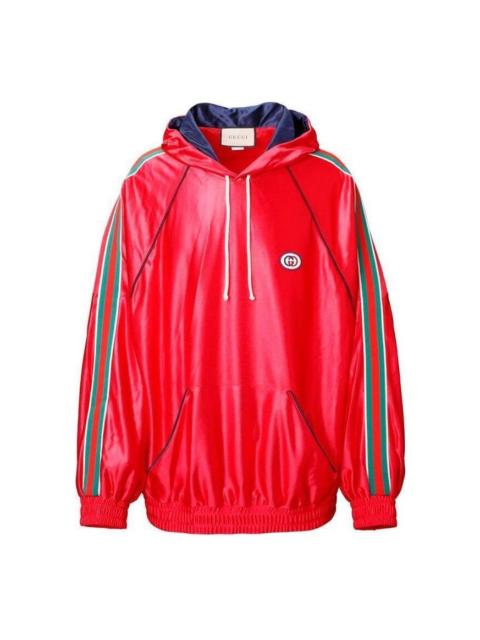 GUCCI Shiny jersey hooded sweatshirt with Web