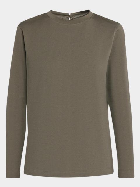 Brunello Cucinelli Long-Sleeve Monili Crewneck Cotton T-Shirt