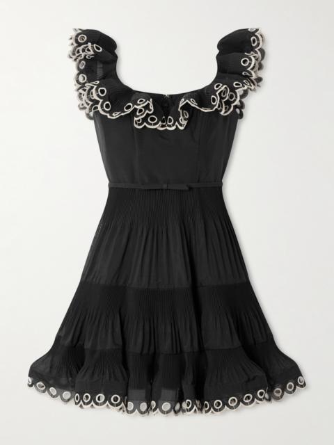 Zimmermann Belted Embroidered Ruffled Pleated Organza Mini Dress