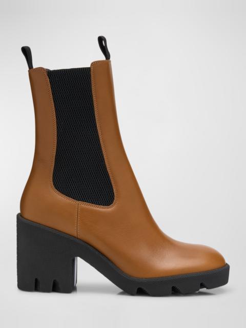 Burberry Stride Leather Lug-Sole Chelsea Booties