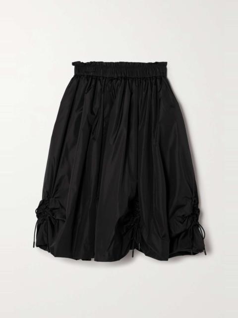 Bow-detailed ruched taffeta midi skirt