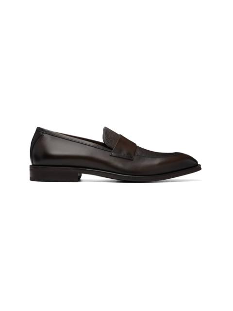 BOSS Brown Leather Plain Penny Trim Loafers