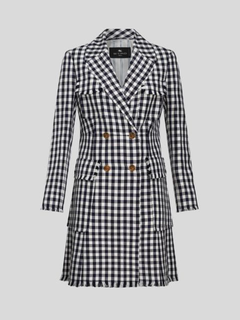 DOUBLE-BREASTED GINGHAM FABRIC COAT