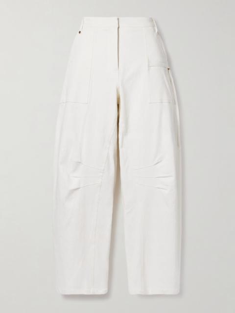 Cult Gaia Ewa pleated cotton-twill barrel-leg pants Off-white