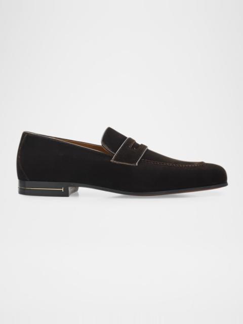 TOM FORD Men's Velvet Apron-Toe Penny Loafers
