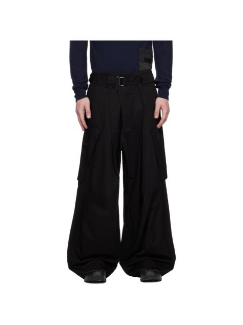 FFFPOSTALSERVICE Black Wide Belted Draped Pocket Trousers