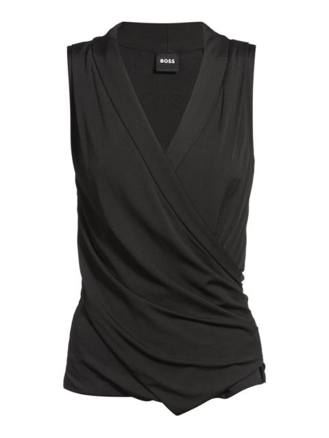 BOSS SLEEVELESS WRAP-FRONT TOP IN STRETCH CREPE