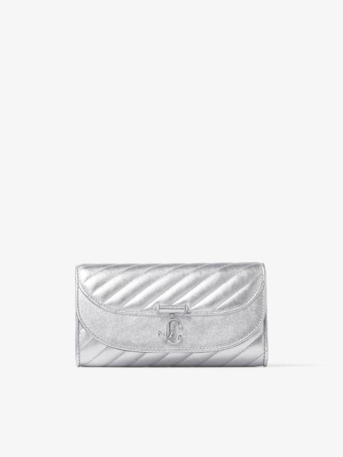 JIMMY CHOO Curve Wallet With Chain
Silver Quilted Metallic Nappa Leather Wallet with Chain