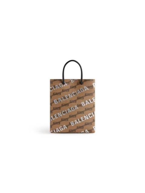 BALENCIAGA Large Shopping Bag Bb Monogram Coated Canvas And Allover Logo in Beige