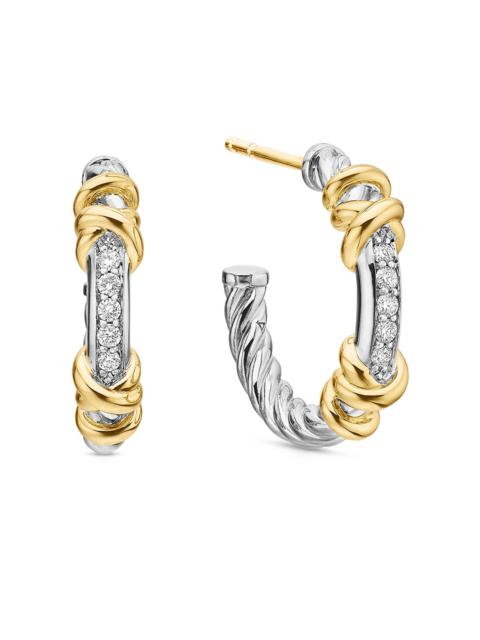 DAVID YURMAN Women's Petite Helena Wrap Hoop Earrings in Sterling Silver with 18K Yellow Gold and Diamonds - Diam