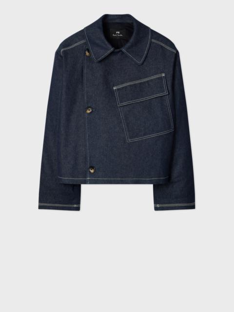 Paul Smith Denim Cotton-Blend Cropped Asymmetric Jacket with Topstitching