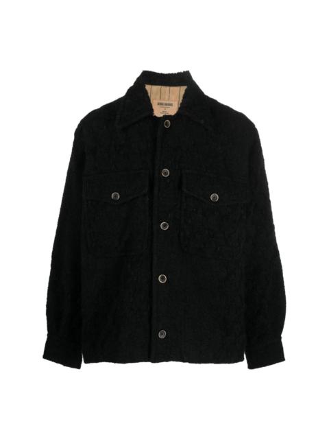 distressed-effect knitted shirt jacket