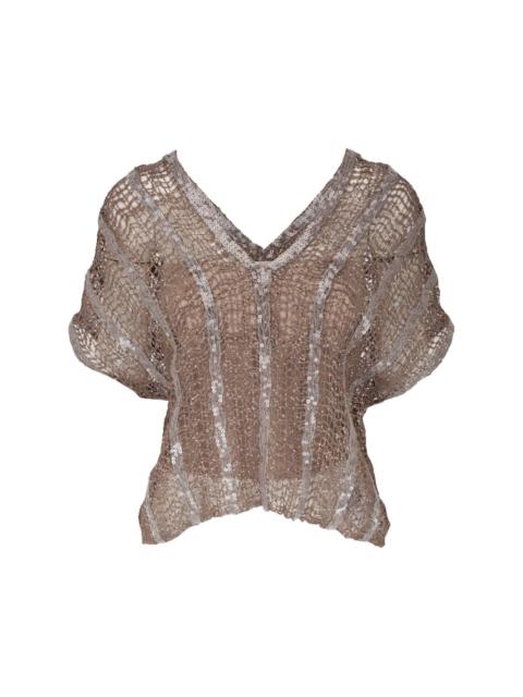 sequin-embellished open-knit top