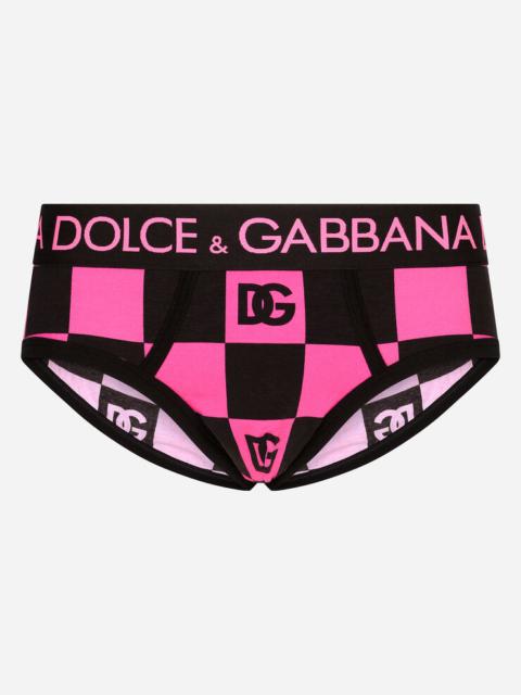Dolce & Gabbana Damier-print jersey Brando briefs with DG logo