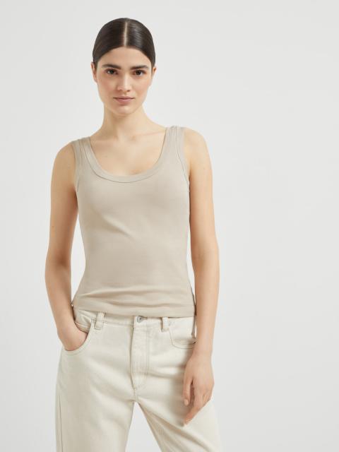 Stretch cotton ribbed jersey top with monili