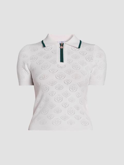 CASABLANCA Women's Pointelle Monogram Polo Shirt - Blend White