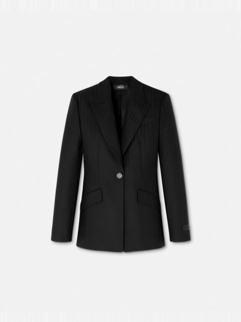 VERSACE Wool Single-Breasted Pinstripe DV Blazer