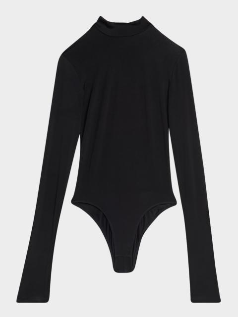 LAPOINTE Mock-Neck Long-Sleeve Lightweight Jersey Bodysuit