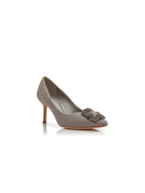 Manolo Blahnik Grey Velvet Jewel Buckled Pumps
