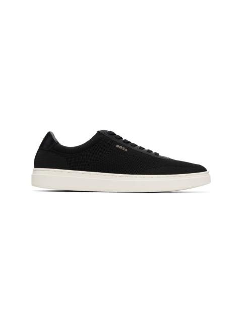 BOSS Black Lace-Up Leather Trim Knitted Sneakers