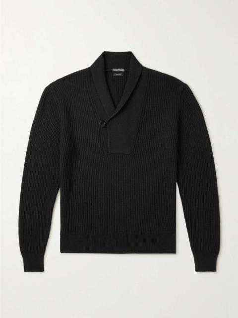 Slim-Fit Shawl-Collar Ribbed Merino Wool-Blend Half-Placket Sweater