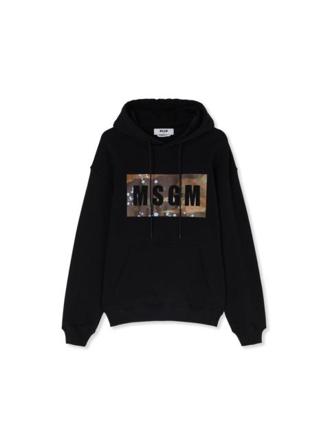 Hooded sweatshirt with camo box logo