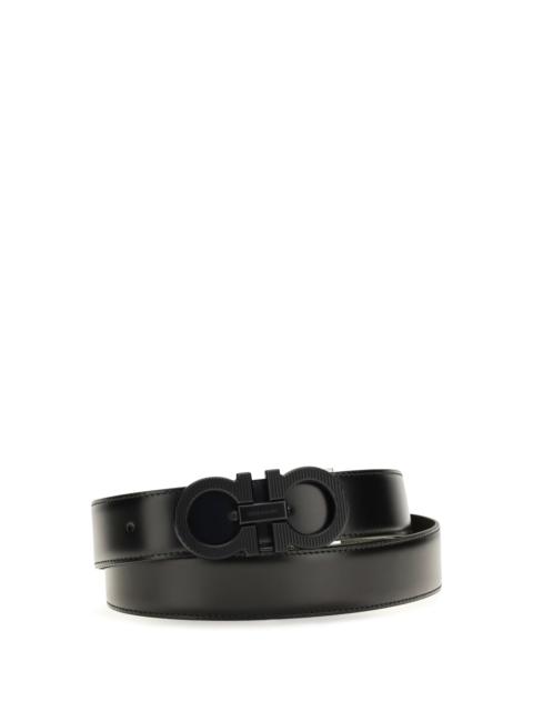FERRAGAMO Ferragamo Reversible Textured Gancini Buckle Belt — Black