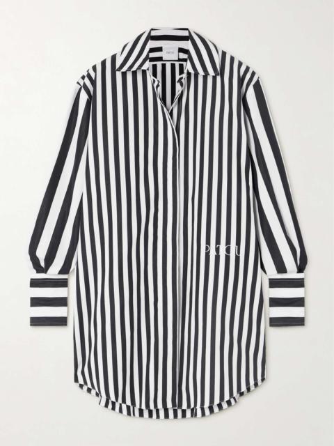 Iconic oversized embroidered striped cotton-poplin mini shirt dress