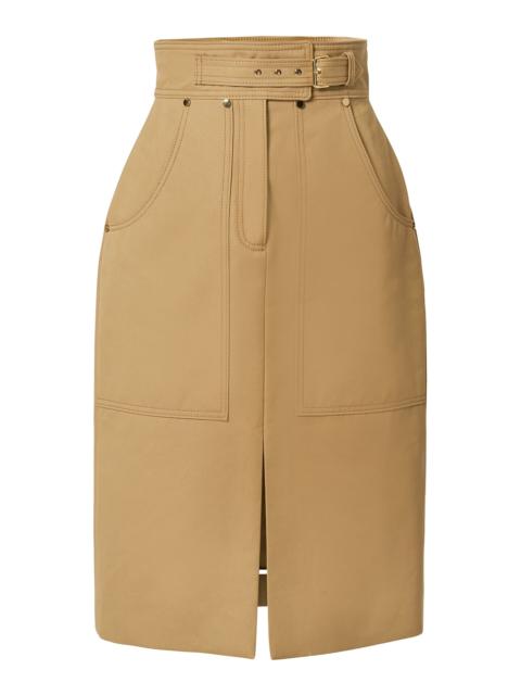 CAROLINA HERRERA Belted Cotton-Twill Pencil Skirt nude