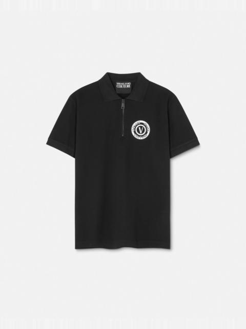 VERSACE JEANS COUTURE V-Emblem Short-Sleeved Zip Polo Shirt