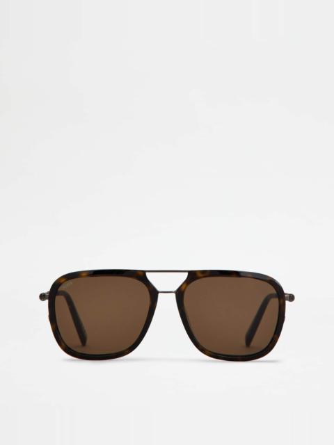 Tod's SUNGLASSES WITH TEMPLES IN LEATHER - BROWN