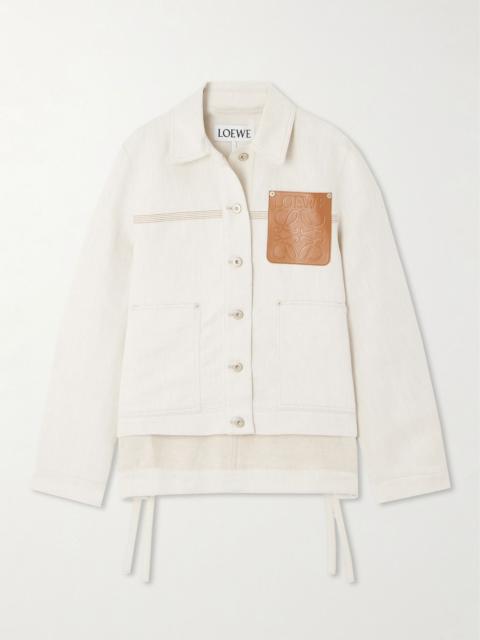 Loewe Asymmetric leather-trimmed cotton and linen-blend drill jacket Cream
