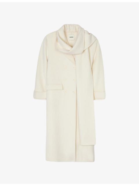 Integrated-scarf relaxed-fit wool coat