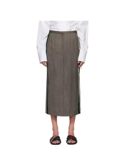 Dries Van Noten Gray & Green Wool Midi Skirt