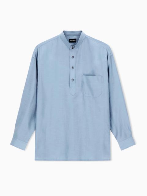 GIORGIO ARMANI LINEN, LYOCELL AND SILK POLO SHIRT