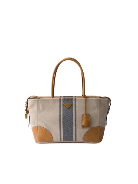 Prada large canvas and leather shopping bag