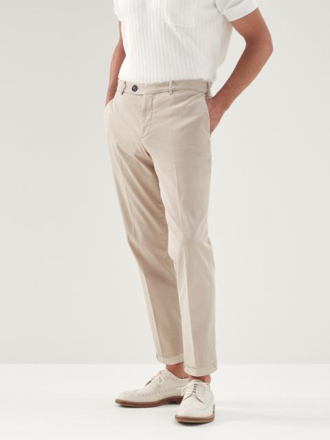 Garment-dyed Italian fit trousers in American Pima comfort cotton gabardine