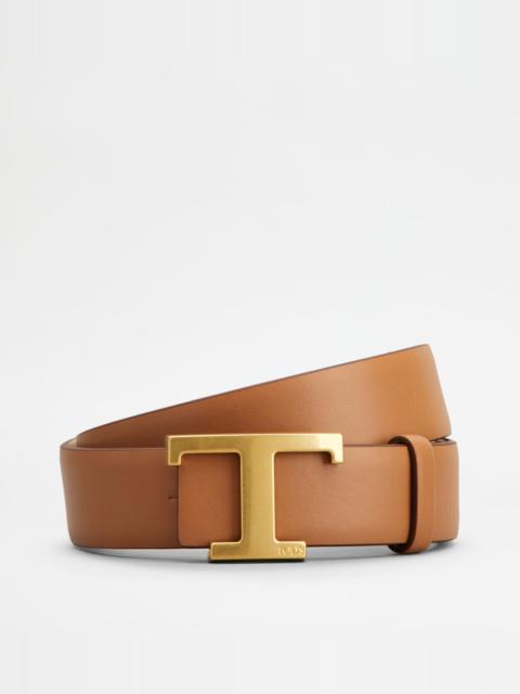 T TIMELESS REVERSIBLE BELT IN LEATHER - BROWN, BEIGE