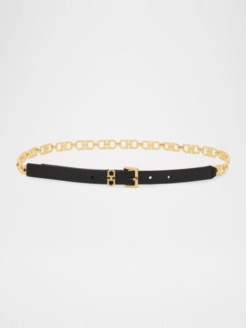 FERRAGAMO Gancini Chain & Leather Belt