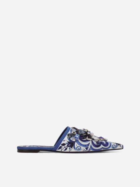 Dolce & Gabbana Majolica-print brocade mules with embroidery