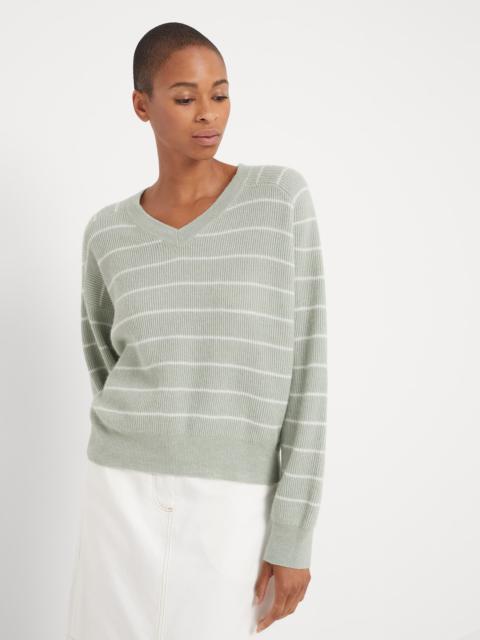 Striped alpaca and cotton English rib sweater with monili