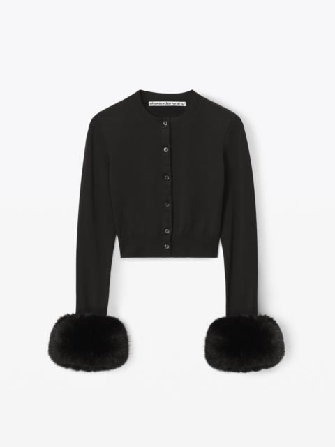 Alexander Wang faux fur cuff cardigan in compact nylon